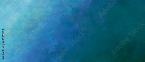 油彩抽象アート・背景横長バナー）水色から青緑へのグラデーション ナチュラル キャンバスのテクスチャ 海