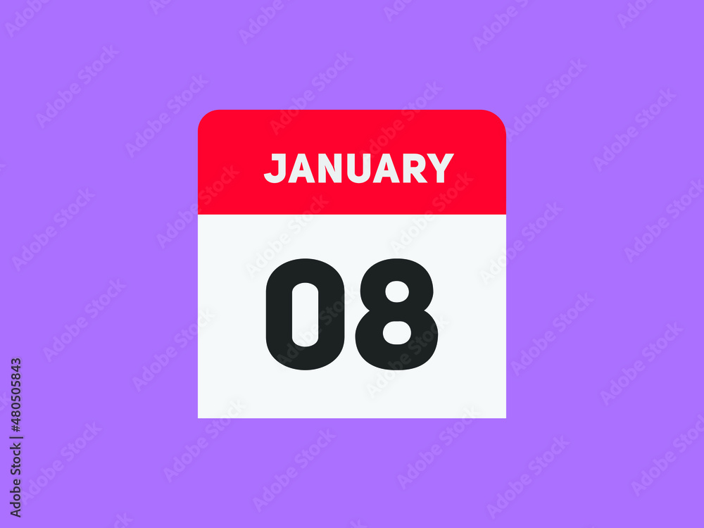 January 08 text calendar reminder. 8thJanuary daily calendar icon template January 08 text calendar reminder. 8thJanuary daily calendar icon template