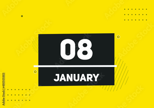 January 08 text calendar reminder. 8thJanuary daily calendar icon template