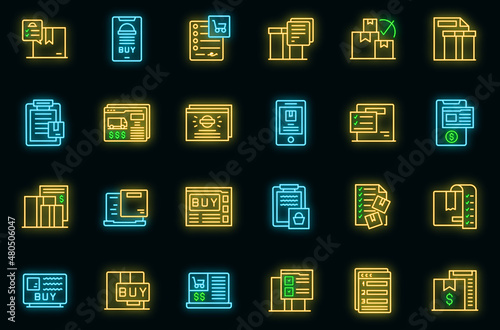 Order summary icons set vector neon