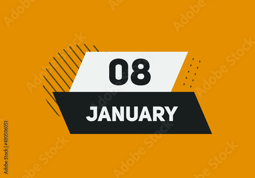 January 08 text calendar reminder. 8thJanuary daily calendar icon template