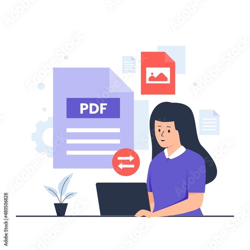 Pdf to jpeg convert illustration design concept. Illustration for websites, landing pages, mobile applications, posters and banners.	 photo