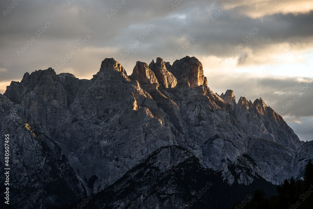 Monte Cristallo alps dolomite at sunrise, Cortina, Veneto, Italy