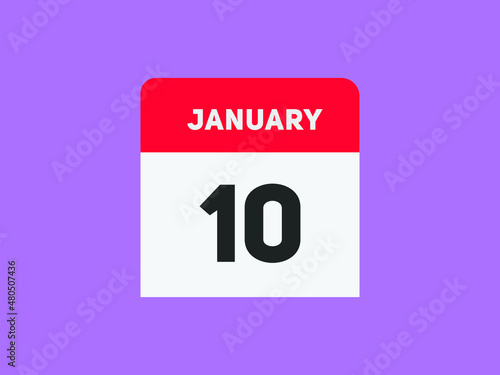 January 10 text calendar reminder. 10th January daily calendar icon template 