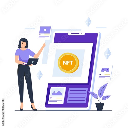 Non fungible token illustration design concept. Illustration for websites, landing pages, mobile applications, posters and banners.	