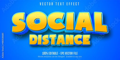 Social Distance text, cartoon style editable text effect