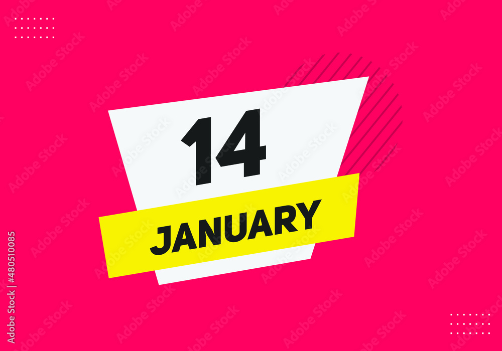 January 14 text calendar reminder. 14th January daily calendar icon template January 14 text calendar reminder. 14th January daily calendar icon template
