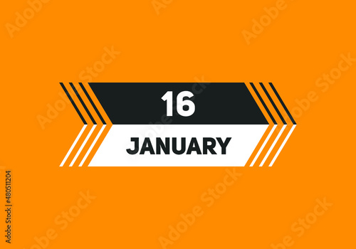 January 16 text calendar reminder. 16th January daily calendar icon template