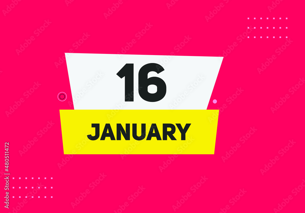 January 16 text calendar reminder. 16th January daily calendar icon template January 16 text calendar reminder. 16th January daily calendar icon template