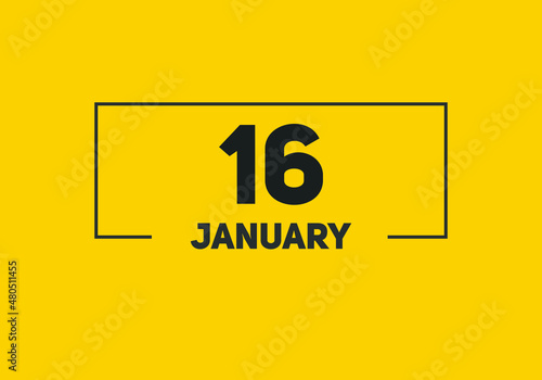 January 16 text calendar reminder. 16th January daily calendar icon template