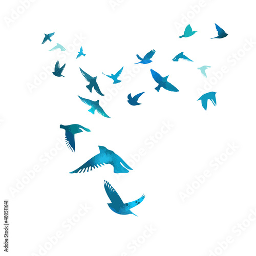 A flock of blue birds. Vector illustration
