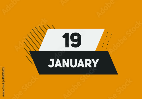 January 19 text calendar reminder. 19th January daily calendar icon template

