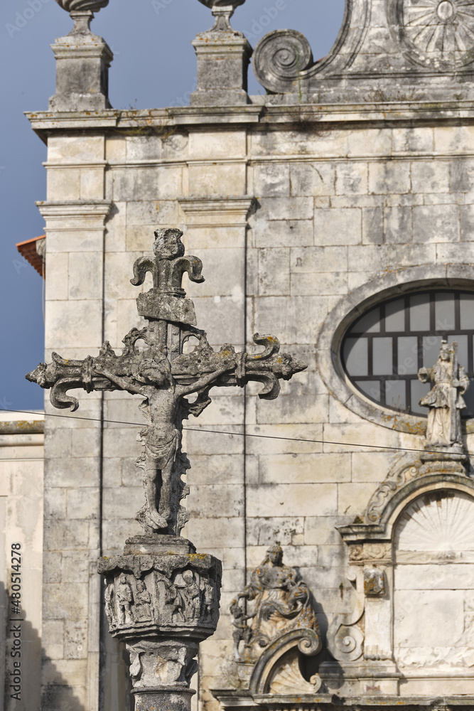  detail of the facade of Aveiro Cathedral, Also known as the Sao Domingos Church in Aveiro, Portugal