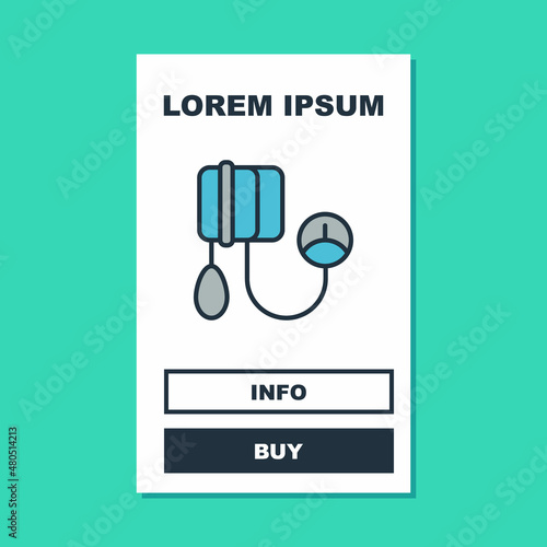 Filled outline Blood pressure icon isolated on turquoise background. Vector
