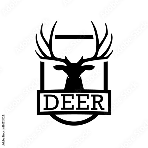 Deer head and shield logo design isolated on white background