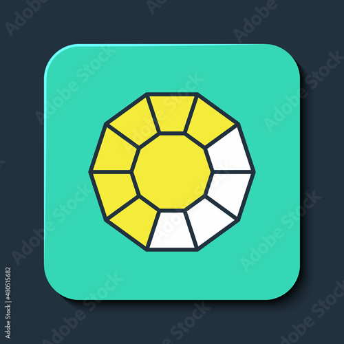 Filled outline Diamond icon isolated on blue background. Jewelry symbol. Gem stone. Turquoise square button. Vector