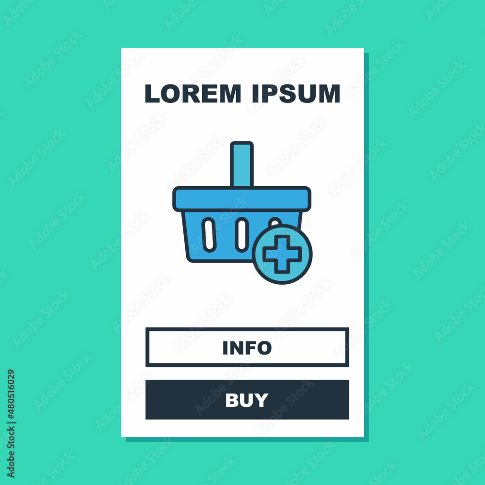Fototapeta premium Filled outline Add to Shopping basket icon isolated on turquoise background. Online buying concept. Delivery service. Supermarket basket symbol. Vector
