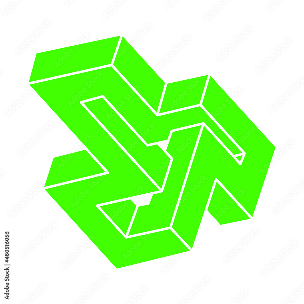 Optical illusion logo. Impossible shapes. Sacred geometry figure. Abstract eternal geometric objects. Impossible endless outline shapes. Optical art. Impossible geometry shape on a white background. Optical illusion logo. Impossible shapes. Sacred geometry figure. Abstract eternal geometric objects. Impossible endless outline shapes. Optical art. Impossible geometry shape on a white background.