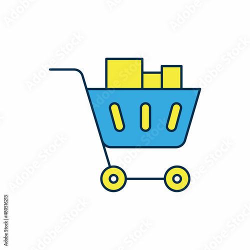 Filled outline Shopping cart and food icon isolated on white background. Food store, supermarket. Vector