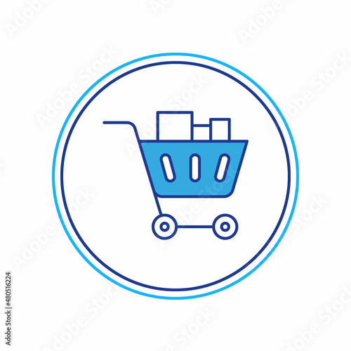 Filled outline Shopping cart and food icon isolated on white background. Food store, supermarket. Vector