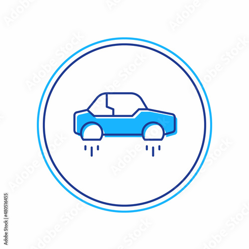 Filled outline Fantastic flying car icon isolated on white background. Hover car future technology future transport. Vector