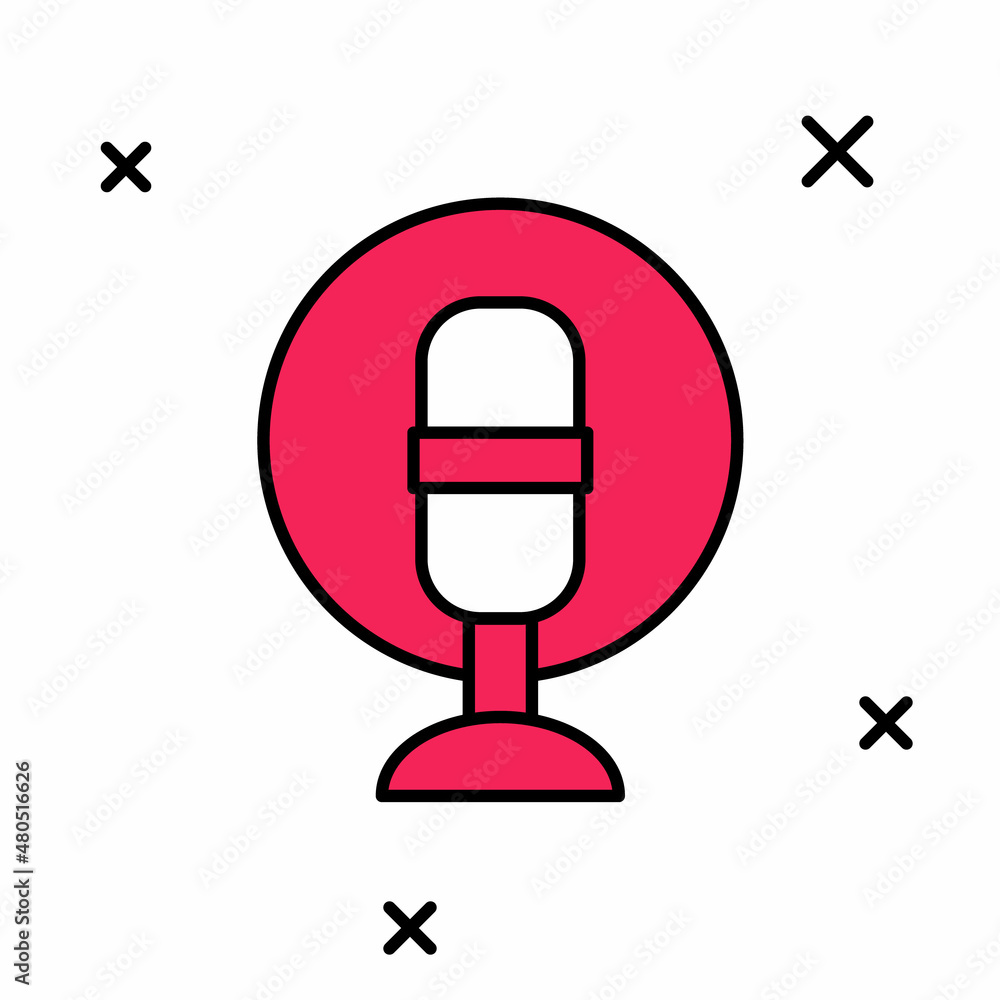 Filled outline Microphone icon isolated on white background. On air radio mic microphone. Speaker sign. Vector Filled outline Microphone icon isolated on white background. On air radio mic microphone. Speaker sign. Vector