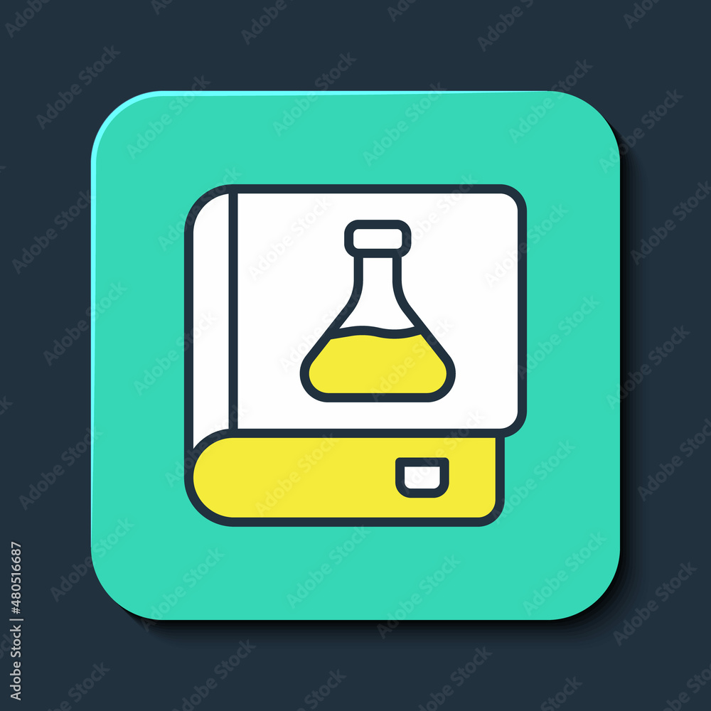 Filled outline Chemistry book icon isolated on blue background. Turquoise square button. Vector Filled outline Chemistry book icon isolated on blue background. Turquoise square button. Vector