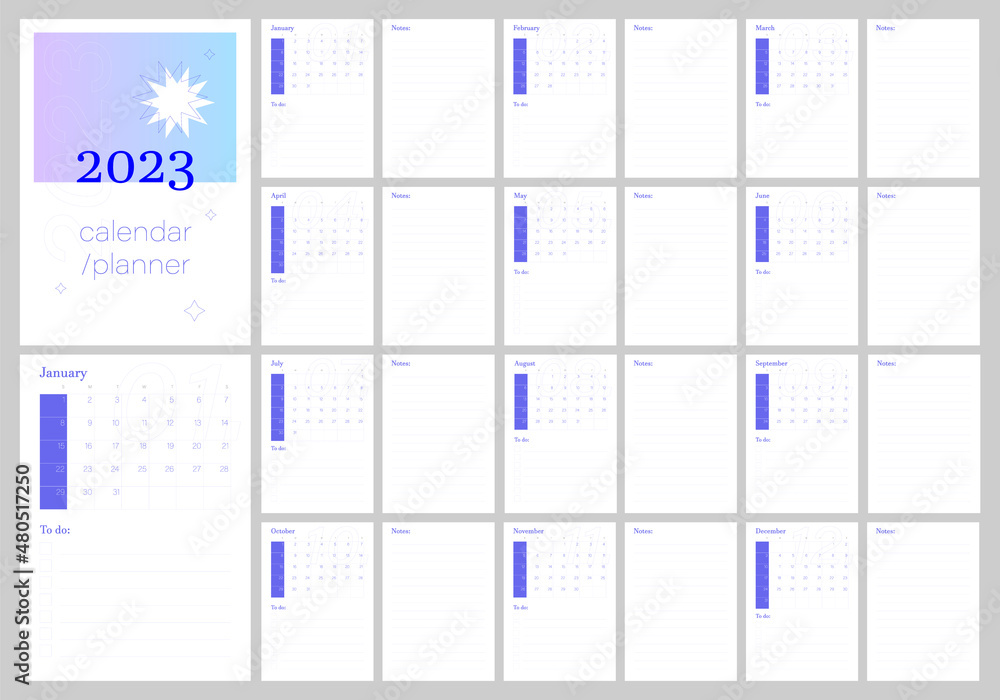 2023 calendar planner. Daily, weekly, monthly planner template