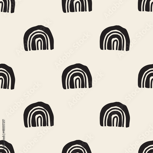seamless monochrome simple pattern background with hand draw rainbow , kids pattern