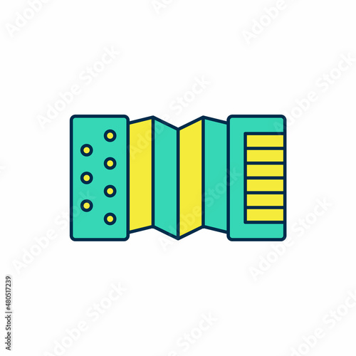 Filled outline Musical instrument accordion icon isolated on white background. Classical bayan, harmonic. Vector