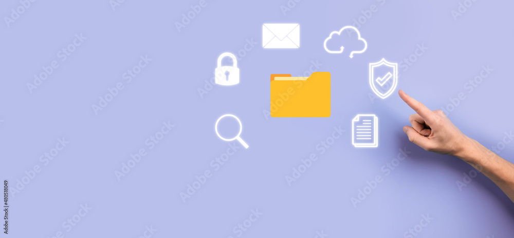 Document Management System DMS .Businessman hold folder and document icon.Software for archiving, searching and managing corporate files and information.Internet Technology Concept.Digital security Document Management System DMS .Businessman hold folder and document icon.Software for archiving, searching and managing corporate files and information.Internet Technology Concept.Digital security