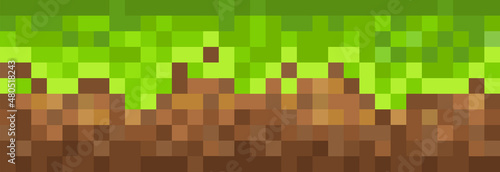 Pixel Art ground background for 8-bit retro video game design. Seamless pattern for platform arcade game level design. Pixelated vector illustration