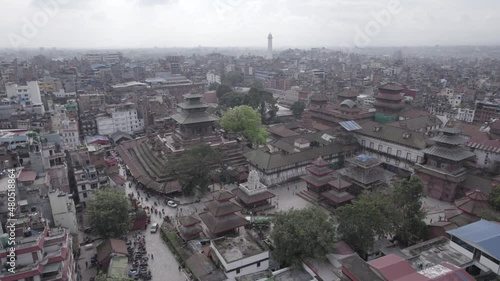 Nepal Kathmandu Durbar Square Taleju Bhawani Temple Aerial Shot Rotate L Log - World Heritage Site photo