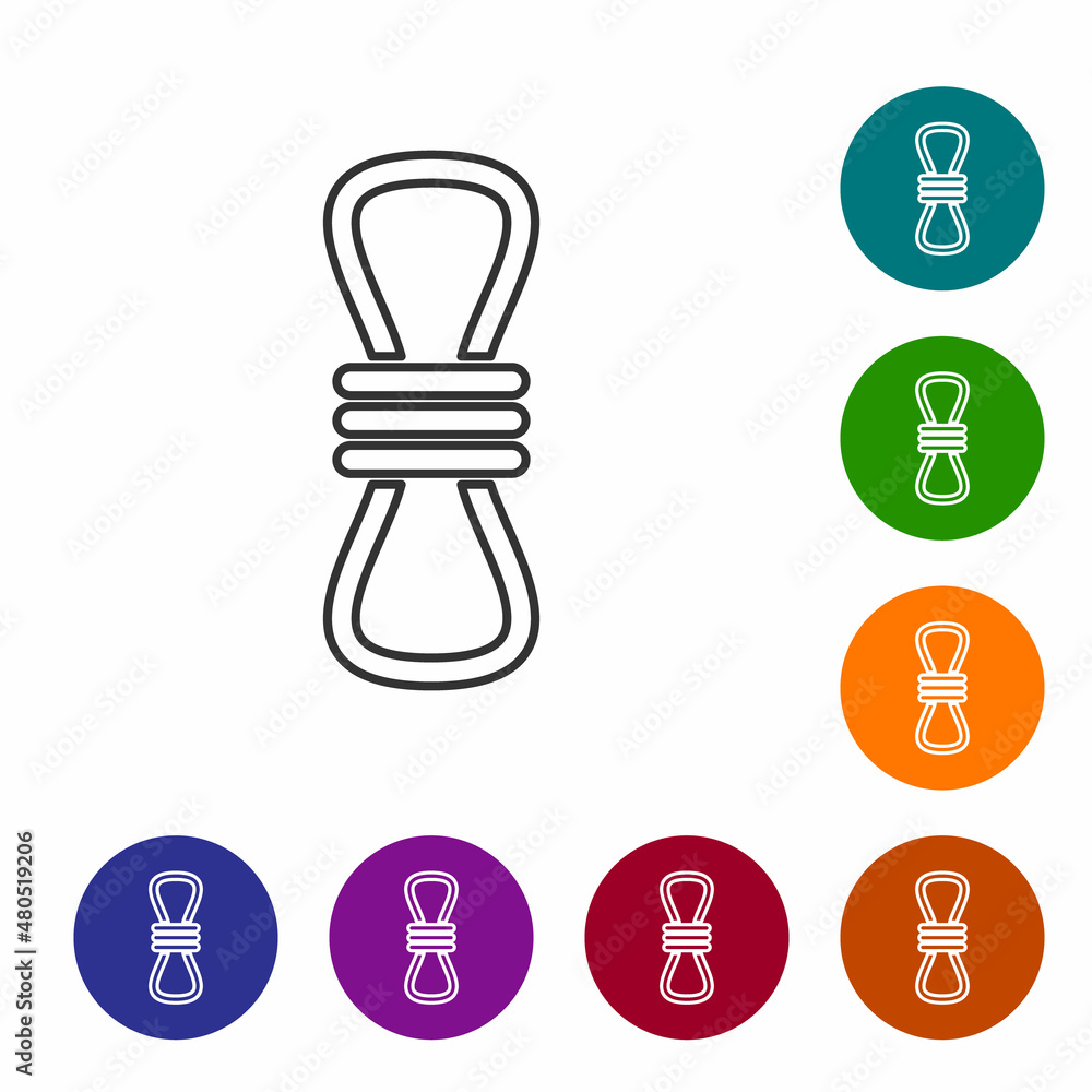 Black line Climber rope icon isolated on white background. Extreme sport. Sport equipment. Set icons in color circle buttons. Vector Illustration Black line Climber rope icon isolated on white background. Extreme sport. Sport equipment. Set icons in color circle buttons. Vector Illustration