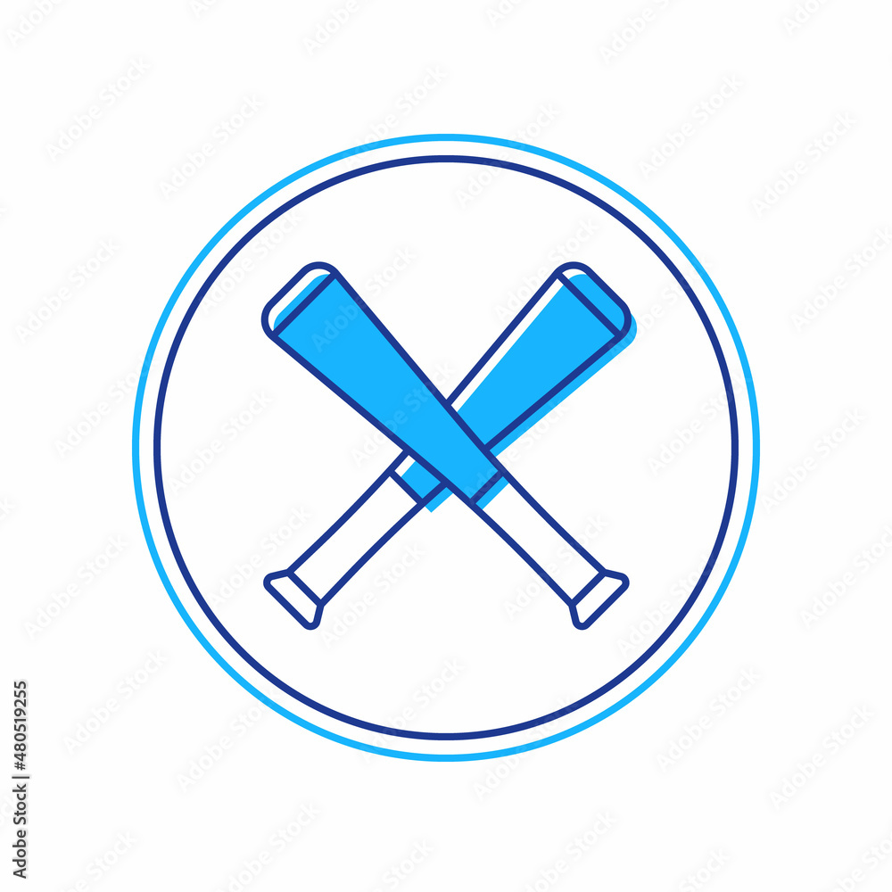 Obraz premium Filled outline Crossed baseball bat icon isolated on white background. Vector
