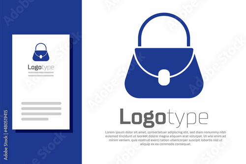 Blue Handbag icon isolated on white background. Female handbag sign. Glamour casual baggage symbol. Logo design template element. Vector Illustration