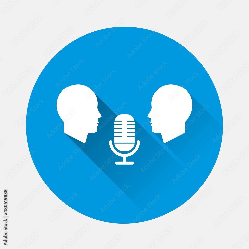 Audio conference vector icon on blue background. Flat image with long shadow. Layers grouped for easy editing illustration. For your design. Audio conference vector icon on blue background. Flat image with long shadow. Layers grouped for easy editing illustration. For your design.