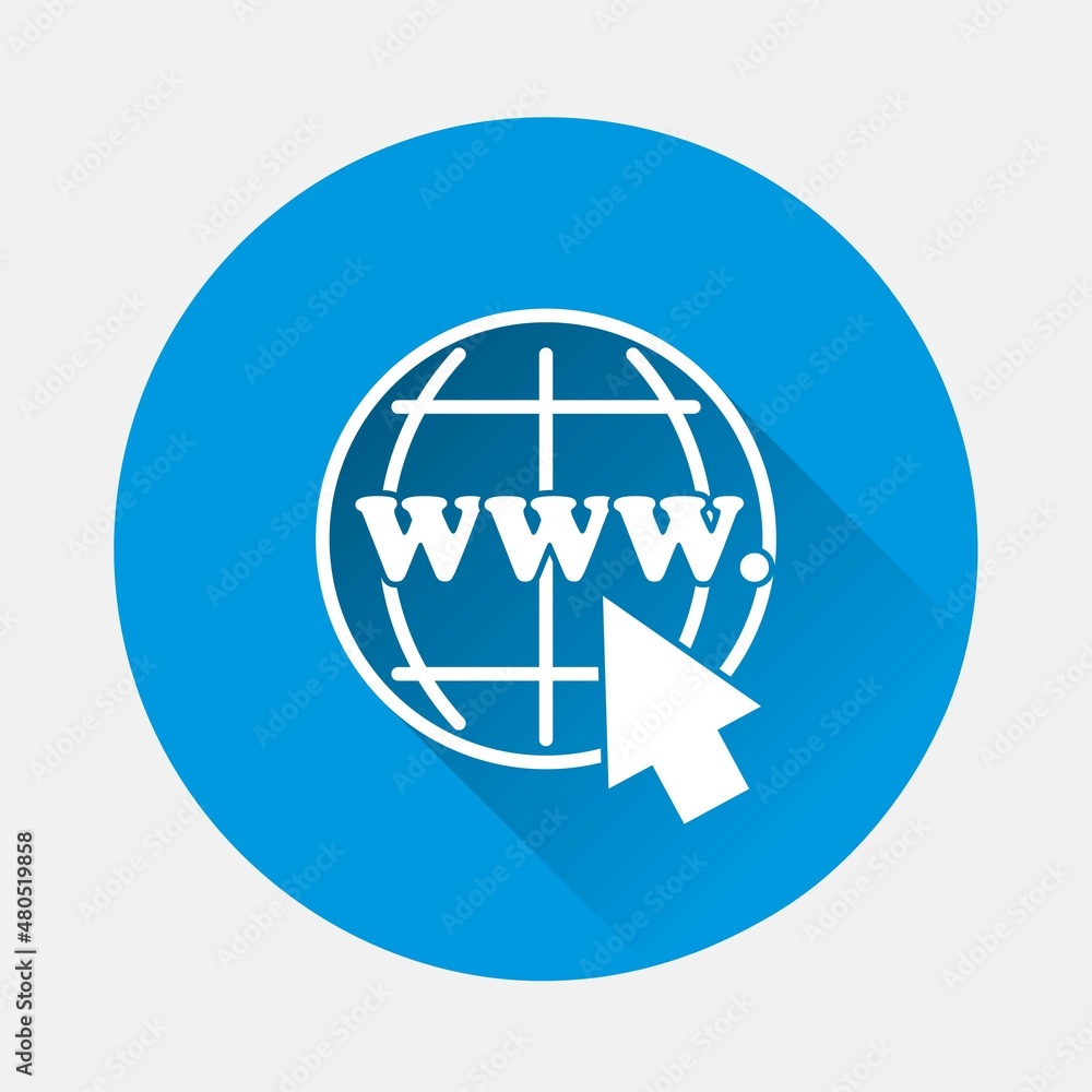 Web internet icon on blue background. Flat image with long shadow. Layers grouped for easy editing illustration. For your design. Web internet icon on blue background. Flat image with long shadow. Layers grouped for easy editing illustration. For your design.