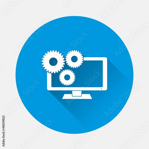 Business object vector icon. System performance tuning, management on blue background. Flat image with long shadow. Layers grouped for easy editing illustration. For your design.