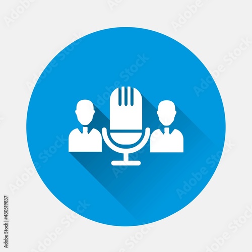 Audio conference vector icon on blue background. Flat image with long shadow. Layers grouped for easy editing illustration. For your design.