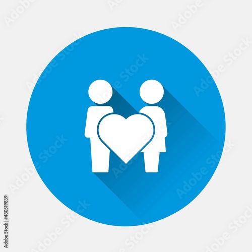 Free Download Vector icon friendship and love. Man, woman and heart icon on blue background. Flat image with long shadow. Layers grouped for easy editing illustration. For your design. - GFXLoad