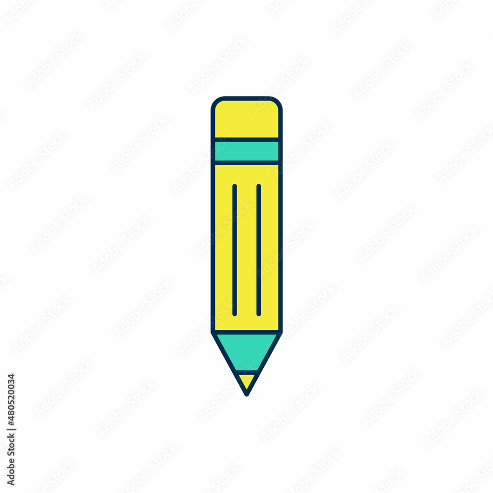 Filled outline Pencil with eraser icon isolated on white background. Drawing and educational tools. School office symbol. Vector Filled outline Pencil with eraser icon isolated on white background. Drawing and educational tools. School office symbol. Vector