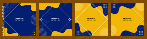 Abstract design of colorful memphis background. Trendy square template.