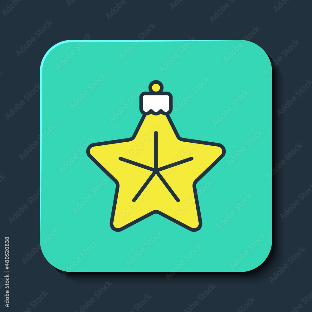 Filled outline Christmas star icon isolated on blue background. Merry Christmas and Happy New Year. Turquoise square button. Vector Filled outline Christmas star icon isolated on blue background. Merry Christmas and Happy New Year. Turquoise square button. Vector