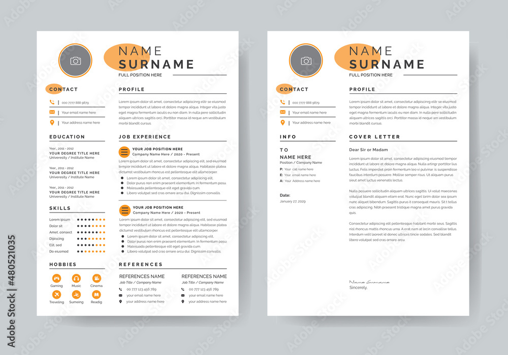Fototapeta premium Modern Resume & Cover Letter Layout Kit Infographic CV Template