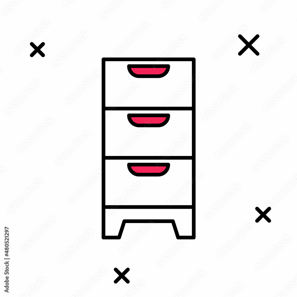 Filled outline Chest of drawers icon isolated on white background. Vector Filled outline Chest of drawers icon isolated on white background. Vector