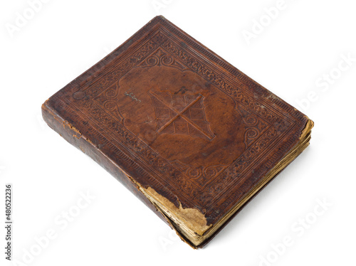Antique bible with leather-bound cover. 
