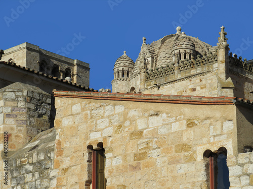 Cathedral of Zamora. Spain.
View of the beautiful Romanesque-Byzantine cupola or lantern tower (12th century). Detail of the roof covered with stone scales. photo