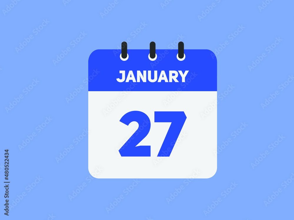 January 27 text calendar reminder. 27th January daily calendar icon template
January 27 text calendar reminder. 27th January daily calendar icon template