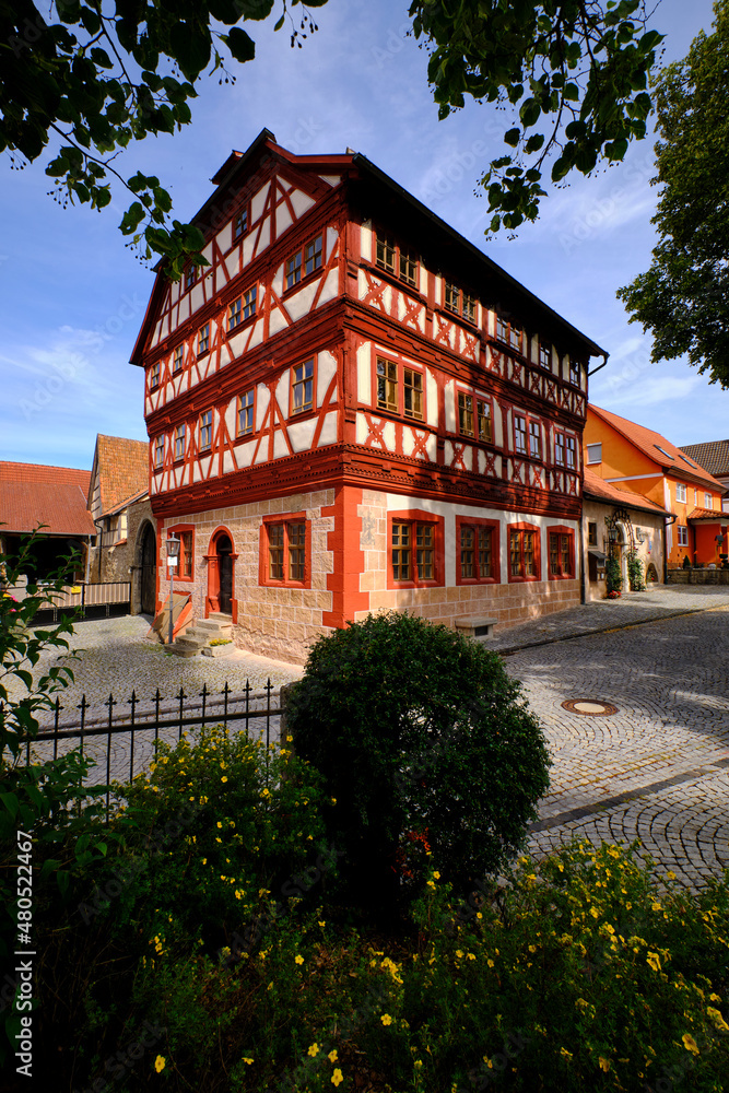 Das Rathaus in Stockheim, Landkreis Rhön-Grabfeld, Biosphärenreservat Rhön, Unterfranken, Franken, Bayern, Deutschland